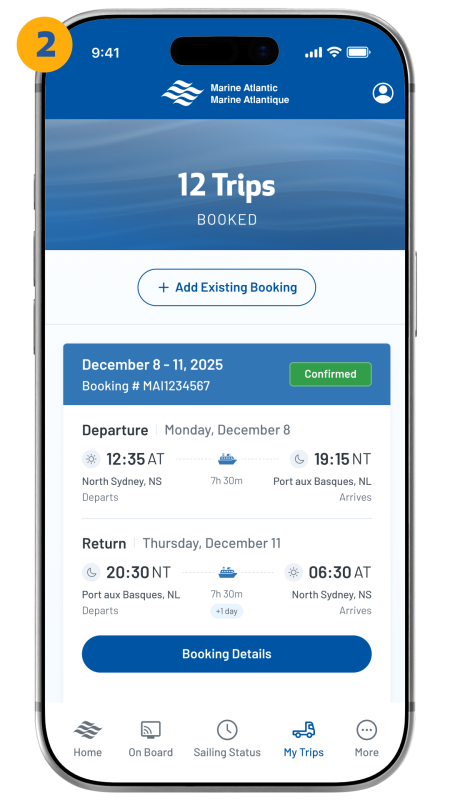 my trips screen