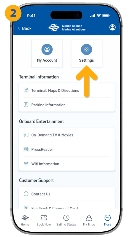 Arrow pointing to the settings button in the top right