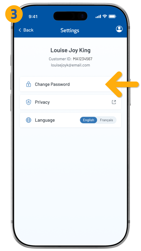 arrow pointing to change password