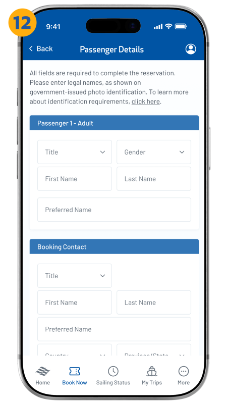passenger details screen shown